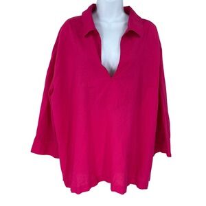 HM Hot Pink Linen Blend V-Neck Tunic Top Oversized‎ Fuchsia XXL Travel Cruise